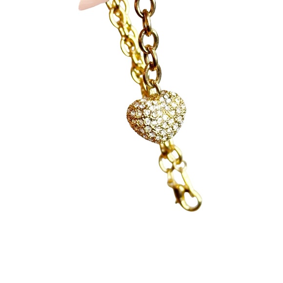 Y2K Vintage Rhinestone Embellished Puffy Heart Y Drop Asymmetrical Necklace - Picture 6 of 7